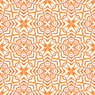 Egzotik, pürüzsüz desen. Turuncu değerli boho şık yaz tasarımı. Tekstil hazır zarif baskı, mayo kumaş, duvar kağıdı, ambalaj. Yaz ekzotik, pürüzsüz sınır.