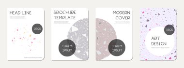 Okul günlüğü kapağı tasarımı. Doğal taşlar, granit, kuvars ve mermerden yapılmış terrazzo soyut arka plan. Venedik terrazzo doku okul günlüğü şablonu.