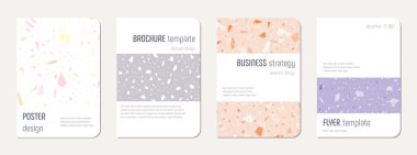 Not defteri kapağı tasarımı. Doğal taşlar, granit, kuvars ve mermerden yapılmış terrazzo soyut arka plan. Venedik terrazzo dokusu not defteri kapağı şablonu.