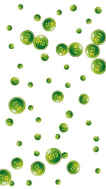 B12 vitamini pasaklı yuvarlak haplar. Güzellik ve beslenme cilt bakımı. Sağlık konsepti. Tıbbi ve bilimsel geçmiş. 