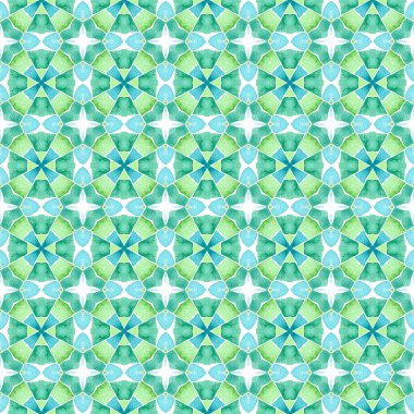 Tekstil hazır kalın baskı, mayo kumaş, duvar kağıdı, ambalaj. Yeşil süslü boho şık yaz tasarımı. El yapımı Arabesk tasarımı. Doğulu arabesk el çizimi sınır.