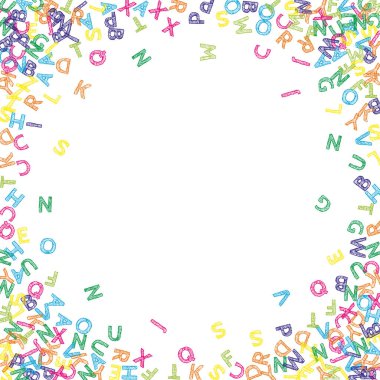 Okul geçmişi kavramı. İngilizce 'nin renkli çocuksu harfleri. Yabancı diller öğrenim kavramı. Okula dönüş afişi .