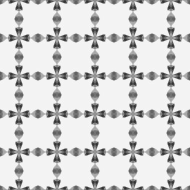 Tiled watercolor background. Black and white fancy boho chic summer design. Textile ready impressive print, swimwear fabric, wallpaper, wrapping. Hand painted tiled watercolor border. clipart