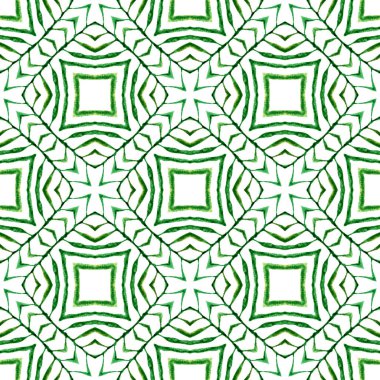 Tekrar eden mayo tasarımı. Yeşil manyetik boho şık yaz tasarımı. Suluboya, kiremit sınırını tekrarlıyor. Tekstil hazır moda baskısı, mayo kumaşı, duvar kağıdı, ambalaj.