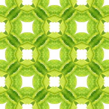 Tekstil hazır Gerçek baskı, mayo kumaş, duvar kağıdı, ambalaj. Yeşil değerli boho şık yaz tasarımı. Madalyon pürüzsüz desen. Suluboya madalyonu, kusursuz sınır.