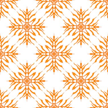 Tekstil hazır simetrik baskı, mayo kumaş, duvar kağıdı, ambalaj. Turuncu nadir boho şık yaz tasarımı. Organik fayans. Moda organik yeşil kenar.