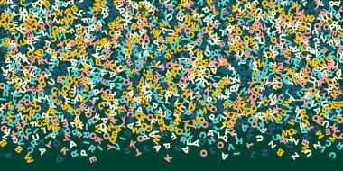 Okul geçmişi kavramı. İngilizce 'nin renkli çocuksu harfleri. Yabancı diller öğrenim kavramı. Okula dönüş afişi .