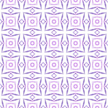 Tekstil hazır iyi görünümlü baskı, mayo kumaş, duvar kağıdı, ambalaj. Mor eşsiz boho şık yaz tasarımı. Sembol suluboya deseni. Yeşil geometrik sembolü suluboya kenarı.