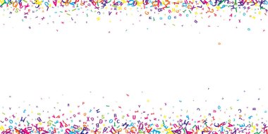 İngilizce 'nin harfleri düşüyor. Latin alfabesinin renkli, çocuksu uçan karakterleri. Yabancı diller öğrenim kavramı. Beyaz arkaplanda okul afişine geri dön.