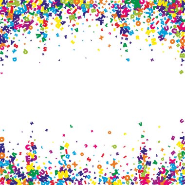 Uçan Latince mektuplar. İngiliz alfabesinin renkli çocuksu dağılmış çardakları. Yabancı diller öğrenim kavramı. Okula dönüş afişi .