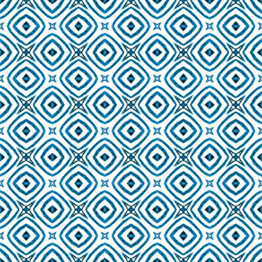 Suluboya yaz etnik sınır düzeni. Mavi trend boho şık yaz tasarımı. Etnik elle boyanmış desen. Tekstil hazır güzel baskı, mayo kumaş, duvar kağıdı, ambalaj..