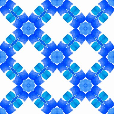 Tekstil hazır otantik baskı, mayo kumaş, duvar kağıdı, ambalaj. Mavi güzel boho şık yaz tasarımı. El çizimi tropikal, pürüzsüz sınır. Tropik, pürüzsüz desen.