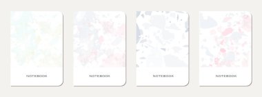 Not defteri kapağı tasarımı. Doğal taşlar, granit, kuvars ve mermerden yapılmış terrazzo soyut arka plan. Venedik terrazzo dokusu not defteri kapağı şablonu.