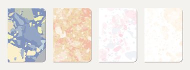 Broşür kapağı tasarımı. Doğal taşlar, granit, kuvars ve mermerden yapılmış terrazzo soyut arka plan. Venedik Terrazzo Doku Broşürü.