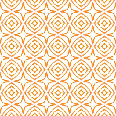 Tekstil hazır, çekici baskı, mayo kumaş, duvar kağıdı, ambalaj. Turuncu garip boho şık yaz tasarımı. Madalyon pürüzsüz desen. Suluboya madalyonu, kusursuz sınır.