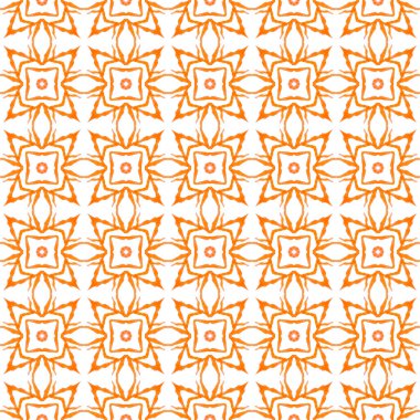 Tekstil hazır zarif baskı, mayo kumaş, duvar kağıdı, ambalaj. Turuncu büyüleyici boho şık yaz tasarımı. Elle boyanmış suluboya kenar. Döşemeli suluboya arkaplan.