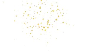 Sihirli yıldızlar vektör kaplaması. Altın yıldızlar rasgele etrafa saçılmış, düşüyor, yüzüyor. Kaotik rüya gibi çocuksu bir şablon. Beyaz arkaplanda vektör peri masalı.