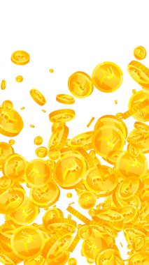 Indian rupee coins falling. Scattered gold INR coins. India money. Global financial crisis concept. Vector illustration.