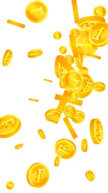 Swiss franc coins falling. Gold scattered CHF coins. Switzerland money. Jackpot wealth or success concept. Vector illustration.