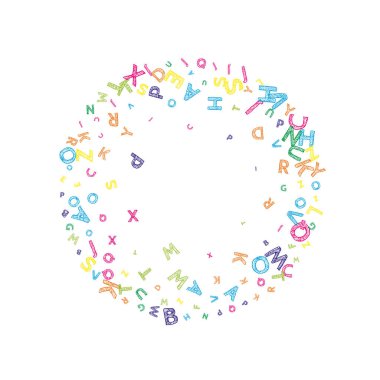 Okul geçmişi kavramı. İngilizce 'nin renkli çocuksu harfleri. Yabancı diller öğrenim kavramı. Okula dönüş afişi .