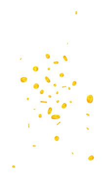 Chinese yuan coins falling. Scattered gold CNY coins. China money. Jackpot wealth or success concept. Vector illustration.