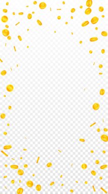 Bitcoin paraları düşüyor. Kripto para birimi etrafa saçılmış altın BTC paralar. İnternet para birimi. Büyük iş başarısı konsepti. Vektör illüstrasyonu.