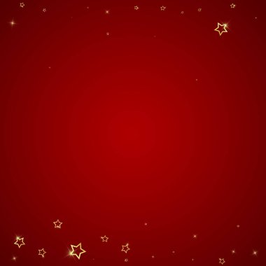 Yıldızlı gece masalı geçmişi. Şirin ışıltılı parıltılar, havada Noel ruhu. Kırmızı arkaplanda kutlama yıldızları vektör çizimi.
