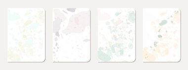 Broşür kapağı tasarımı. Doğal taşlar, granit, kuvars ve mermerden yapılmış terrazzo soyut arka plan. Venedik Terrazzo Doku Broşürü.