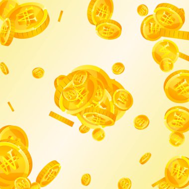 Korean won coins falling. Scattered gold WON coins. Korea money. Jackpot wealth or success concept. Square vector illustration.