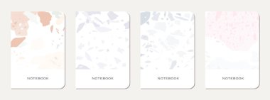 Okul günlüğü kapağı tasarımı. Doğal taşlar, granit, kuvars ve mermerden yapılmış terrazzo soyut arka plan. Venedik terrazzo doku okul günlüğü şablonu.