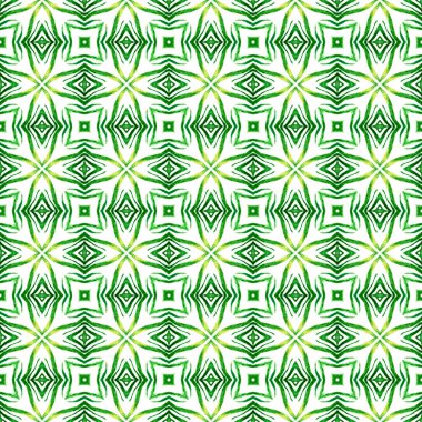 Tekrar eden mayo tasarımı. Yeşil sanatsal boho şık yaz tasarımı. Suluboya, kiremit sınırını tekrarlıyor. Tekstil hazır antika baskı, mayo kumaş, duvar kağıdı, ambalaj..