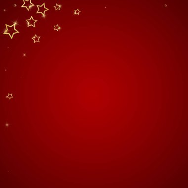 Noel yıldızları vektör kaplaması. Sihirli yıldızlar lüks konfeti. Noel ruhu. Kırmızı arkaplanda kutlama yıldızları vektör çizimi.