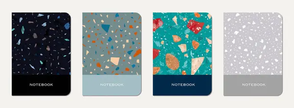 stock vector School diary cover design. Terrazzo abstract background made of natural stones, granite, quartz and marble. Venetian terrazzo texture school diary template.