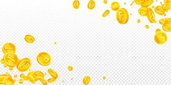 stock vector Swiss franc coins falling. Gold scattered CHF coins. Switzerland money. Great business success concept. Wide vector illustration.