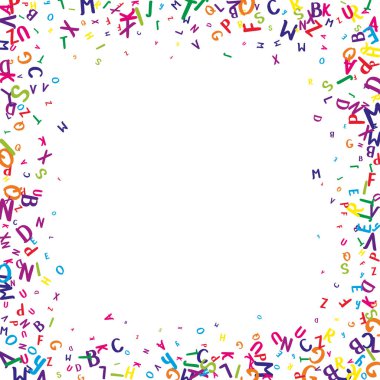 Okul geçmişi kavramı. İngilizce 'nin renkli çocuksu harfleri. Yabancı diller öğrenim kavramı. Beyaz arkaplanda okul afişine geri dön.