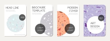 Not defteri kapağı tasarımı. Doğal taşlar, granit, kuvars ve mermerden yapılmış terrazzo soyut arka plan. Venedik terrazzo dokusu not defteri kapağı şablonu.