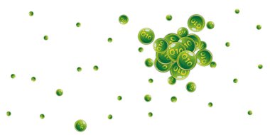 Q10 vitamini yuvarlak kapsülleri rastgele dağılmış. Güzellik ve beslenme cilt bakımı. Temel vitamin vektör illüstrasyonu. Refah kavramı.