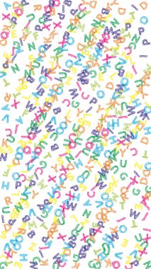 İngilizce 'nin harfleri düşüyor. Latin alfabesinin renkli, çocuksu uçan karakterleri. Yabancı diller öğrenim kavramı. Okula dönüş afişi .