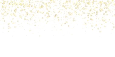 Parıldayan yıldızlar rastgele dağılmış, uçuyor, düşüyor, yüzüyor. Noel kutlaması kavramı. Beyaz arkaplanda şenlikli yıldız vektör çizimi.