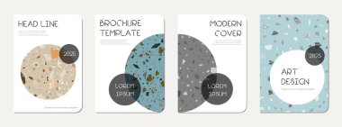 Okul günlüğü kapağı tasarımı. Doğal taşlar, granit, kuvars ve mermerden yapılmış terrazzo soyut arka plan. Venedik terrazzo doku okul günlüğü şablonu.