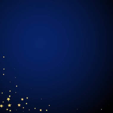 Magic stars vector overlay.  Gold stars scattered around randomly, falling down, floating.  Chaotic dreamy childish overlay template. Miraculous starry night vector  on dark blue background. clipart