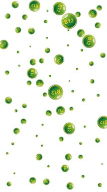 B12 vitamini pasaklı yuvarlak haplar. Güzellik ve beslenme cilt bakımı. Sağlık konsepti. Temel vitamin vektör illüstrasyonu. 