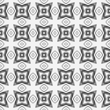 Madalyon pürüzsüz desen. Siyah beyaz boho şık yaz tasarımı. Suluboya madalyonu, kusursuz sınır. Tekstil hazır büyüleyici baskı, mayo kumaş, duvar kağıdı, ambalaj..