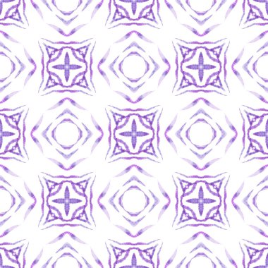 Tekstil hazır büyüleyici baskı, mayo kumaş, duvar kağıdı, ambalaj. Mor şirin boho şık yaz tasarımı. Elle boyanmış suluboya kenar. Döşemeli suluboya arkaplan.