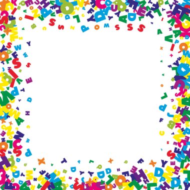 Okul not defteri kapağı. Latin alfabesinin renkli yüzen harfleri. Yabancı diller öğrenim kavramı. Okula dönüş afişi .