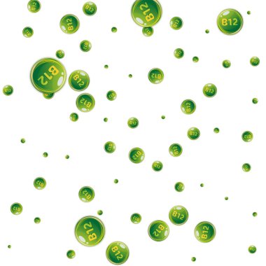 B12 vitamini pasaklı yuvarlak haplar. Güzellik ve beslenme cilt bakımı. Tıbbi ve bilimsel geçmiş. Sağlıklı yaşam konsepti.