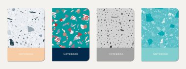 School notebook cover design. Terrazzo abstract background made of natural stones, granite, quartz and marble. Venetian terrazzo texture school notebook template. clipart