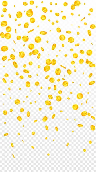 European Union Euro coins falling. Scattered gold EUR coins. Europe money. Great business success concept. Vector illustration.