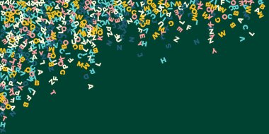 Dağınık Latin alfabesi harfleri. İngiliz dilinin renkli yüzen karakterleri. Yabancı diller öğrenim kavramı. Okula dönüş afişi .