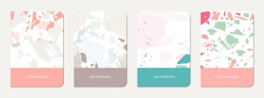 Okul günlüğü kapağı tasarımı. Doğal taşlar, granit, kuvars ve mermerden yapılmış terrazzo soyut arka plan. Venedik terrazzo doku okul günlüğü şablonu.